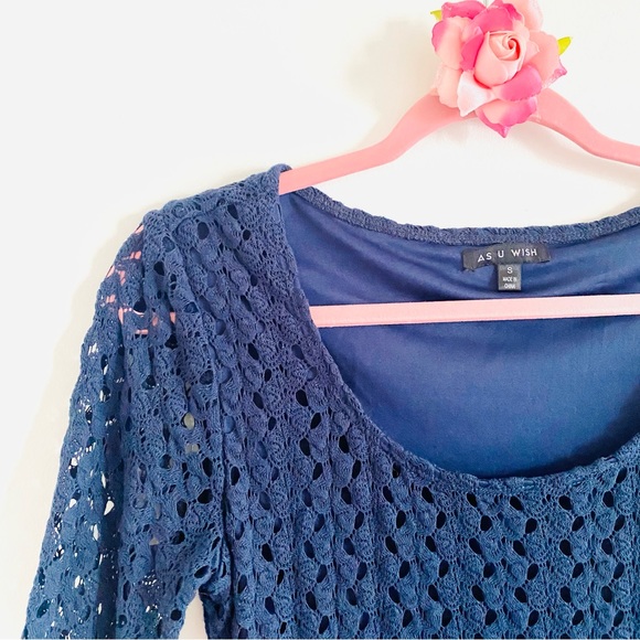 💕 Blue Knit Long Sleeves MIDI Dress SZ S - Picture 10 of 15